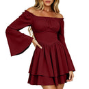 8 Kinds Medieval Victorian Cosplay Slim Waist Solid Color Bell Sleeve Above Knee Dress