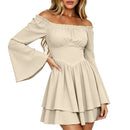 8 Kinds Medieval Victorian Cosplay Slim Waist Solid Color Bell Sleeve Above Knee Dress