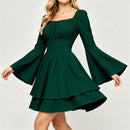8 Kinds Medieval Victorian Cosplay Slim Waist Solid Color Bell Sleeve Above Knee Dress