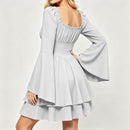 8 Kinds Medieval Victorian Cosplay Slim Waist Solid Color Bell Sleeve Above Knee Dress