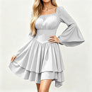 8 Kinds Medieval Victorian Cosplay Slim Waist Solid Color Bell Sleeve Above Knee Dress