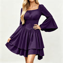 8 Kinds Medieval Victorian Cosplay Slim Waist Solid Color Bell Sleeve Above Knee Dress