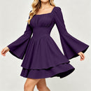 8 Kinds Medieval Victorian Cosplay Slim Waist Solid Color Bell Sleeve Above Knee Dress