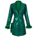 Women Sexy Sequin Deep V neck Feather Trim Bodycon Mini Midi Dress - AwwwCos