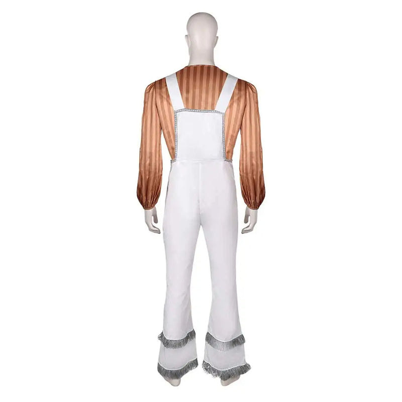 ABBA Band Men Cosplay Costume Brown Striped Top White Overall - AwwwCos