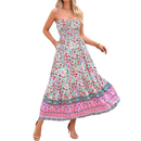 Adjustable Strap Summer Gown Beach Floral Boho Dress With Pockets