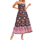 Adjustable Strap Summer Gown Beach Floral Boho Dress With Pockets