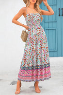Adjustable Strap Summer Gown Beach Floral Boho Dress With Pockets