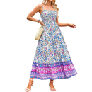 Adjustable Strap Summer Gown Beach Floral Boho Dress With Pockets