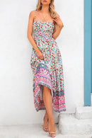 Adjustable Strap Summer Gown Beach Floral Boho Dress With Pockets