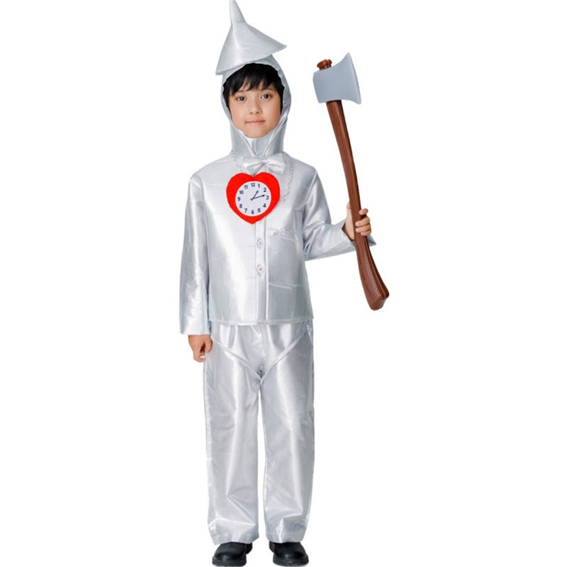 Adult Children Tin Men Silver Jacket Coat Pants with Funnels Hat Fairy Tale Suits - AwwwCos