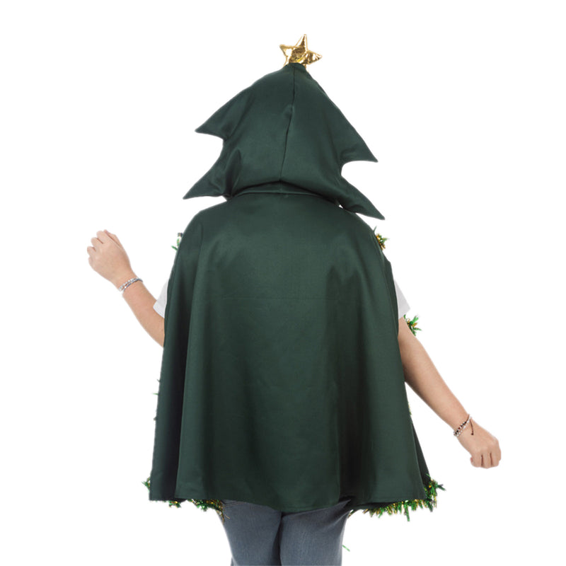 Adult Christmas Tree Cosplay Costume Hooded Sparkling Tassel Green Cloak