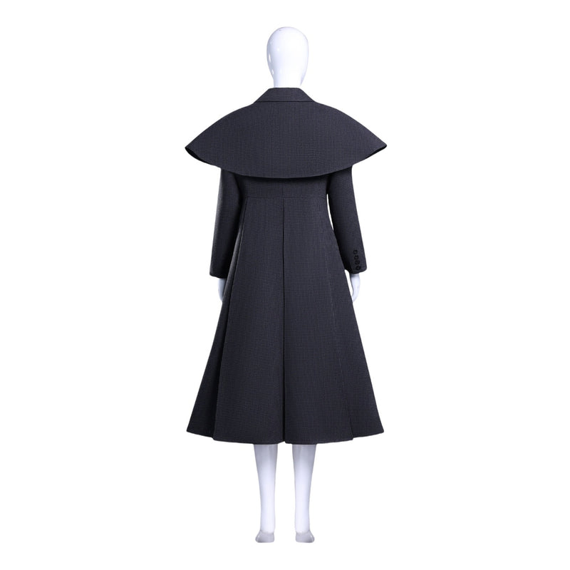 Adult Girls Addams Cosplay Costume Houndstooth Single Breasted Trench - AwwwCos