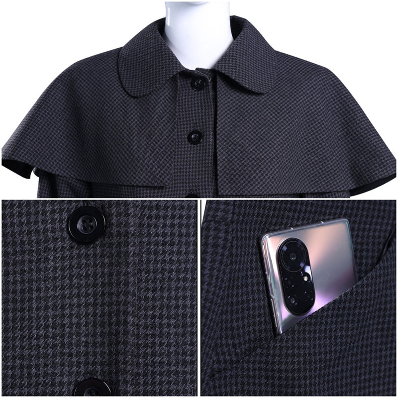Adult Girls Addams Cosplay Costume Houndstooth Single Breasted Trench - AwwwCos