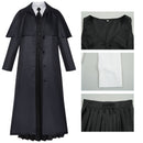 Adult Girls Addams Cosplay Costume Long Sleeve Black Trench Vest Skirt - AwwwCos