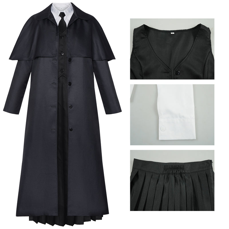 Adult Girls Addams Cosplay Costume Long Sleeve Black Trench Vest Skirt - AwwwCos