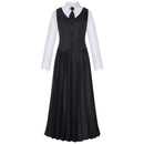 Adult Girls Addams Cosplay Costume Long Sleeve Black Trench Vest Skirt - AwwwCos