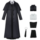 Adult Girls Addams Cosplay Costume Long Sleeve Black Trench Vest Skirt - AwwwCos