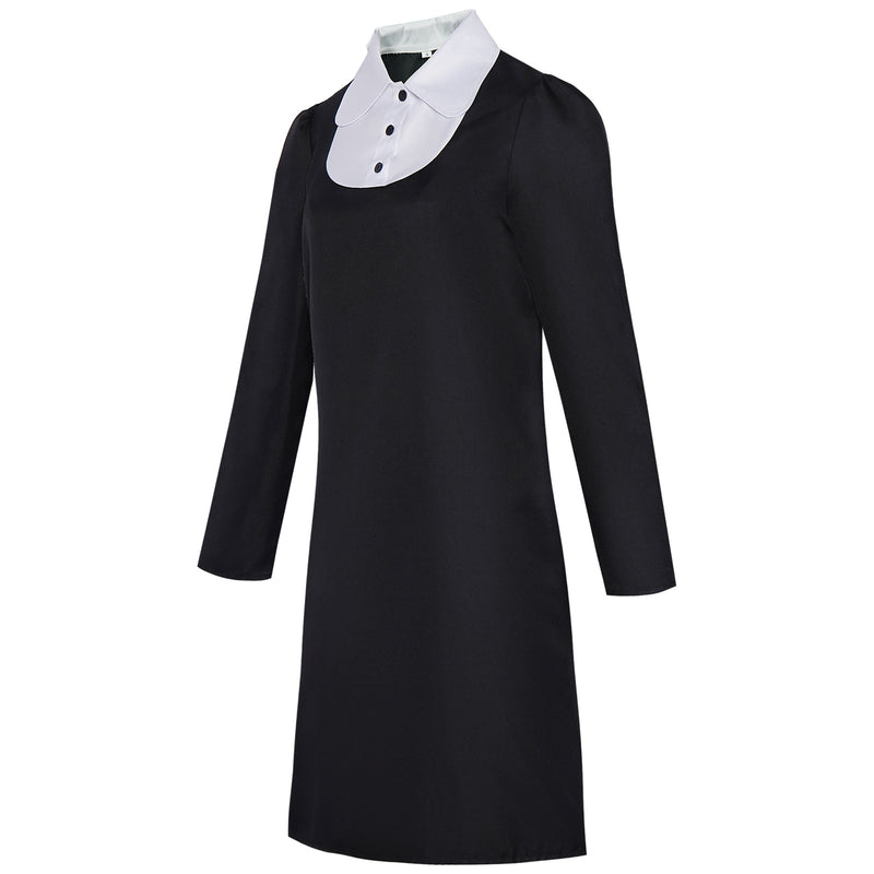Adult Girls Wednesday Cosplay Black Long Sleeve Knee Length Dress - AwwwCos