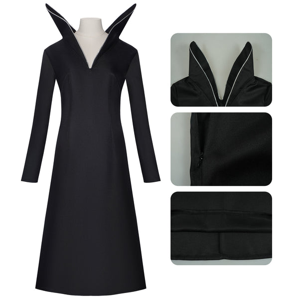 Adult Girls Wednesday Cosplay Black Stand Collar A Line Dress - AwwwCos