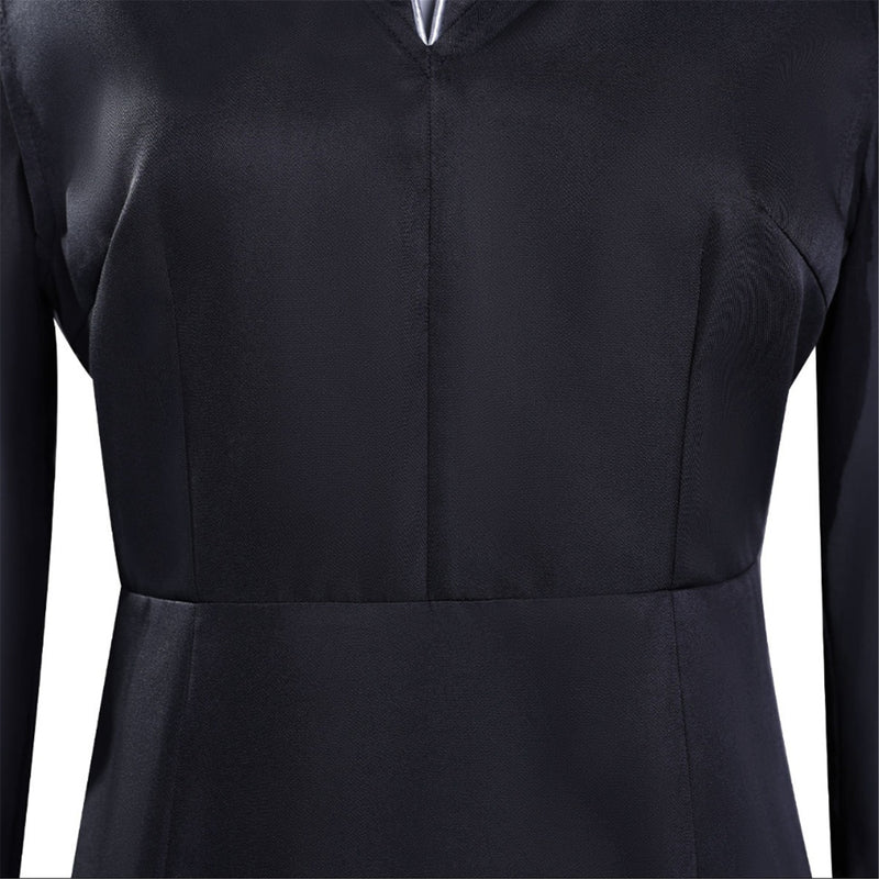 Adult Girls Wednesday Cosplay Black Stand Collar Knee Length Black Dress - AwwwCos