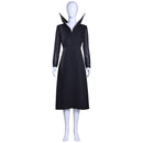 Adult Girls Wednesday Cosplay Black Stand Collar Knee Length Black Dress - AwwwCos