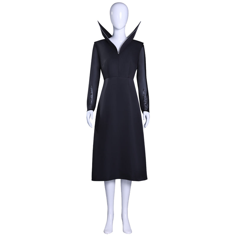 Adult Girls Wednesday Cosplay Black Stand Collar Knee Length Black Dress - AwwwCos