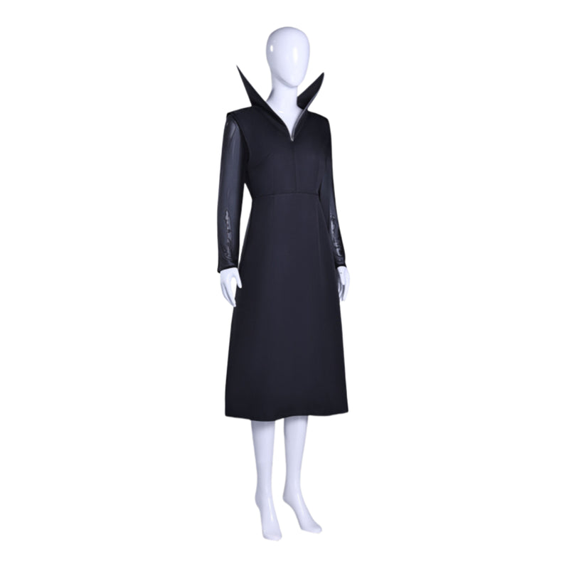 Adult Girls Wednesday Cosplay Black Stand Collar Knee Length Black Dress - AwwwCos