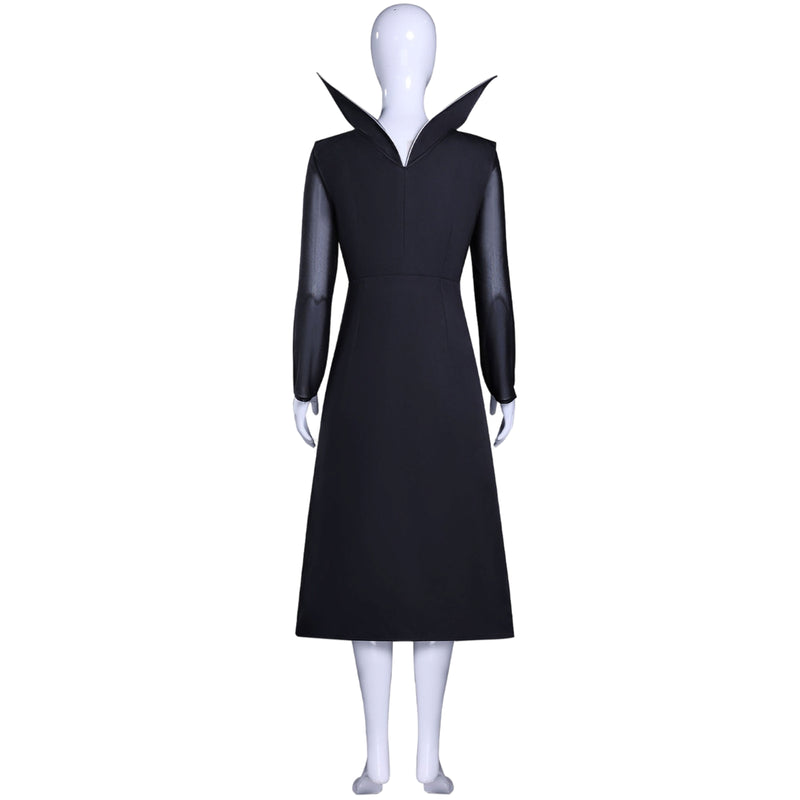 Adult Girls Wednesday Cosplay Black Stand Collar Knee Length Black Dress - AwwwCos