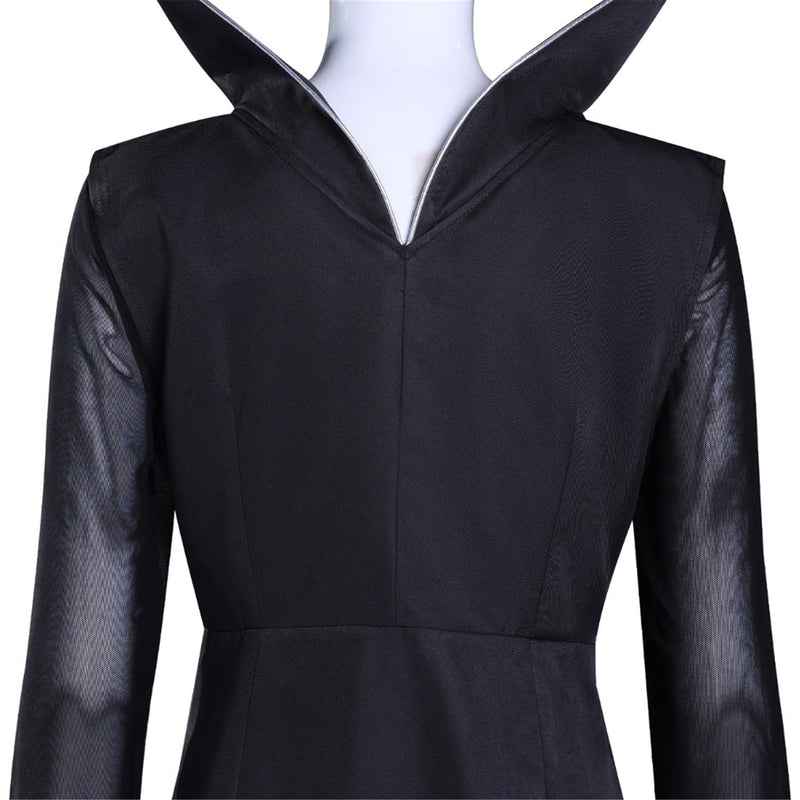 Adult Girls Wednesday Cosplay Black Stand Collar Knee Length Black Dress - AwwwCos