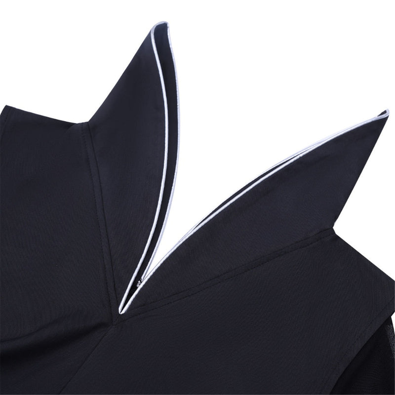 Adult Girls Wednesday Cosplay Black Stand Collar Knee Length Black Dress - AwwwCos