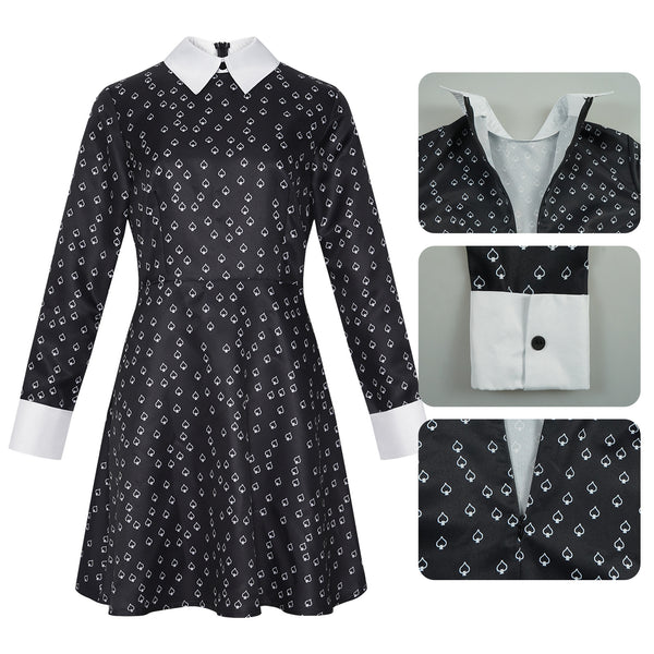Adult Girls Addams Cosplay Long Sleeve Floral Black Mini Dress - AwwwCos