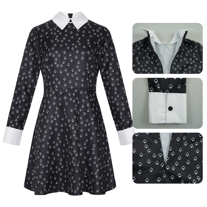 Adult Girls Addams Cosplay Long Sleeve Floral Black Mini Dress - AwwwCos