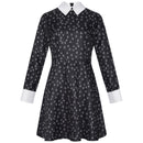 Adult Girls Addams Cosplay Long Sleeve Floral Black Mini Dress - AwwwCos