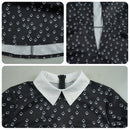 Adult Girls Addams Cosplay Long Sleeve Floral Black Mini Dress - AwwwCos