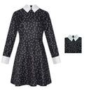Adult Girls Addams Cosplay Long Sleeve Floral Black Mini Dress - AwwwCos