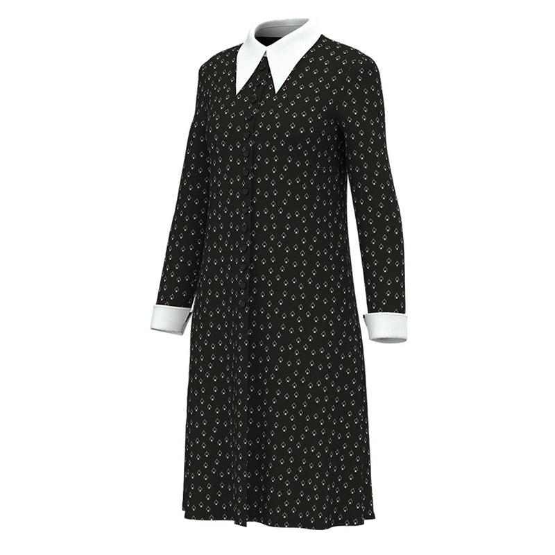 Adult Girls Wednesday Cosplay Long Sleeve Polka Dot Dress Black Ball Gown Wig - AwwwCos