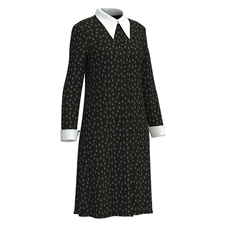 Adult Girls Wednesday Cosplay Long Sleeve Polka Dot Dress Black Ball Gown Wig - AwwwCos