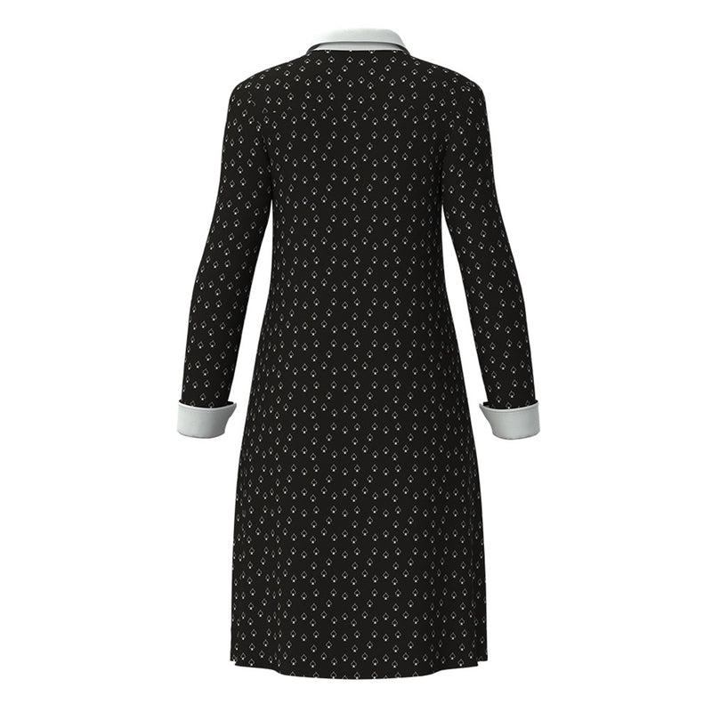 Adult Girls Wednesday Cosplay Long Sleeve Polka Dot Dress Black Ball Gown Wig - AwwwCos