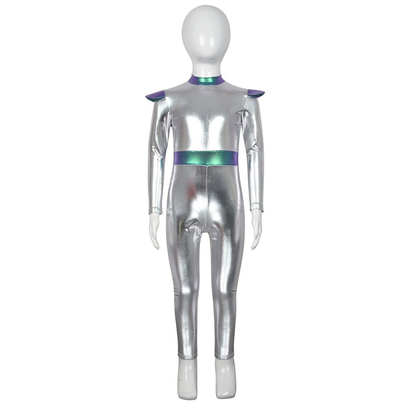 Adult Kid Alien Cosplay Roleplay Shiny Metallic Zipper Back Jumpsuit - AwwwCos