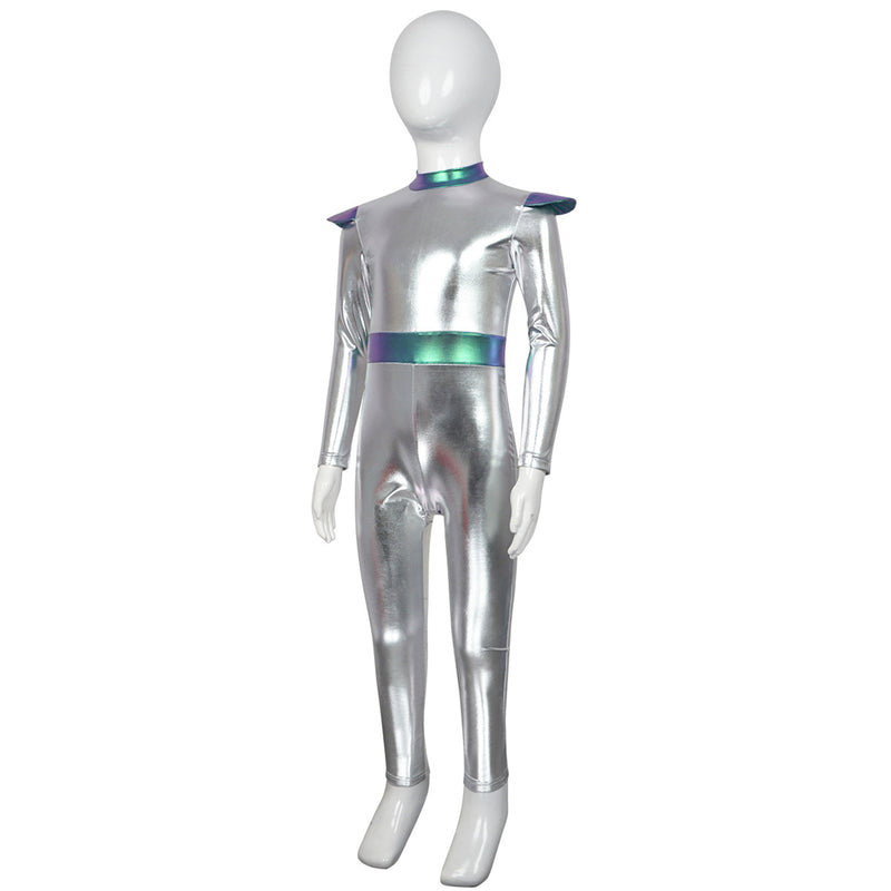 Adult Kid Alien Cosplay Roleplay Shiny Metallic Zipper Back Jumpsuit - AwwwCos