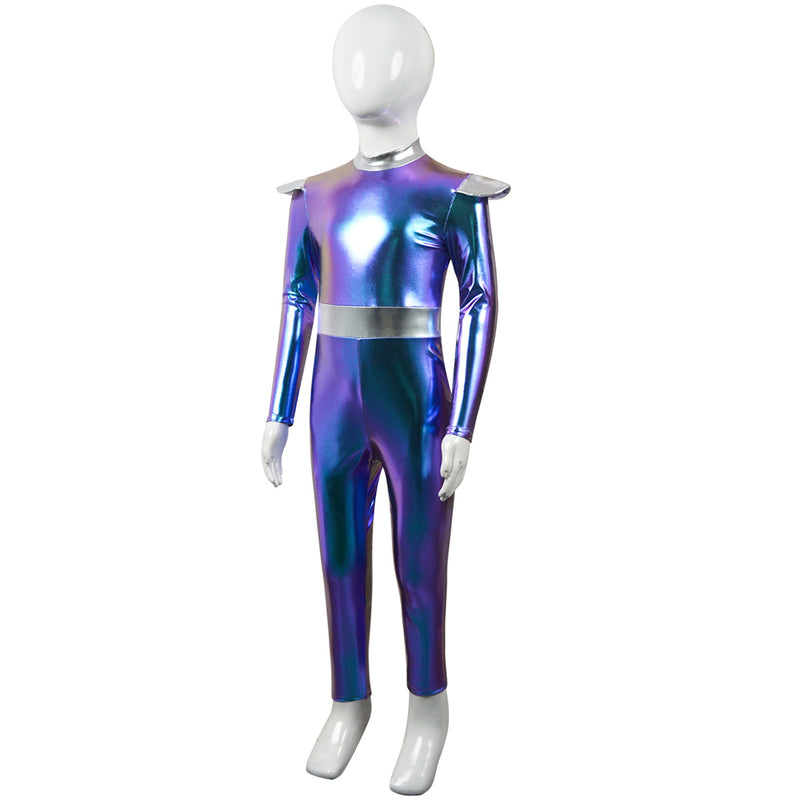 Adult Kid Alien Cosplay Roleplay Shiny Metallic Zipper Back Jumpsuit - AwwwCos
