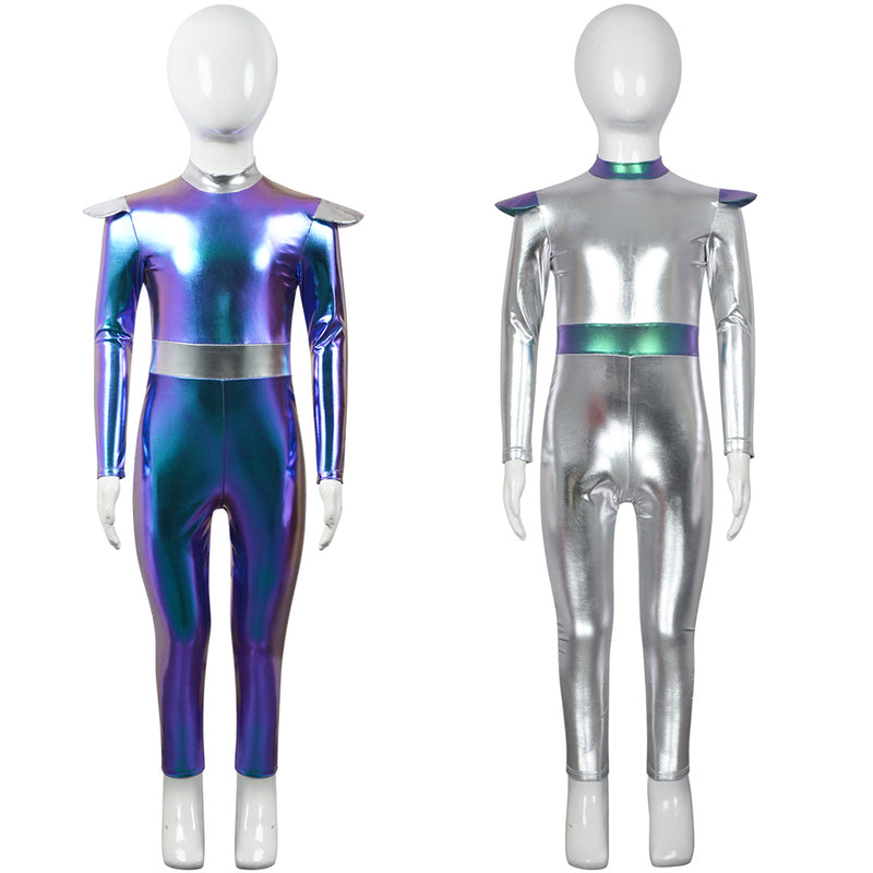 Adult Kid Alien Cosplay Roleplay Shiny Metallic Zipper Back Jumpsuit - AwwwCos