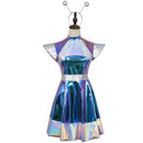 Adult Kid Outer Space Man Roleplay Outfits Metallic Dress with Alien Hair Hoop - AwwwCos
