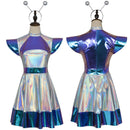 Adult Kid Outer Space Man Roleplay Outfits Metallic Dress with Alien Hair Hoop - AwwwCos