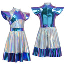 Adult Kid Outer Space Man Roleplay Outfits Metallic Dress with Alien Hair Hoop - AwwwCos