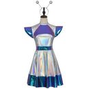 Adult Kid Outer Space Man Roleplay Outfits Metallic Dress with Alien Hair Hoop - AwwwCos