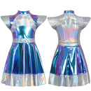 Adult Kid Outer Space Man Roleplay Outfits Metallic Dress with Alien Hair Hoop - AwwwCos