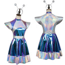 Adult Kid Outer Space Man Roleplay Outfits Metallic Dress with Alien Hair Hoop - AwwwCos
