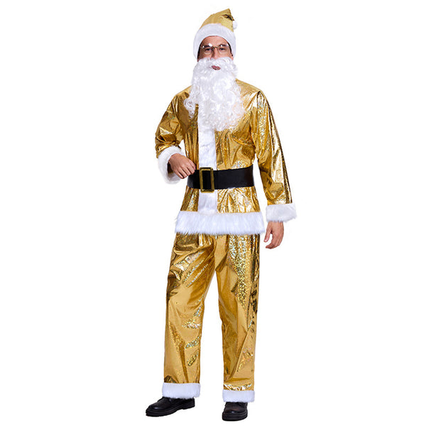 Adult Men Gold Deluxe Velvet Christmas Party Santa Claus Cosplay Premium Suit